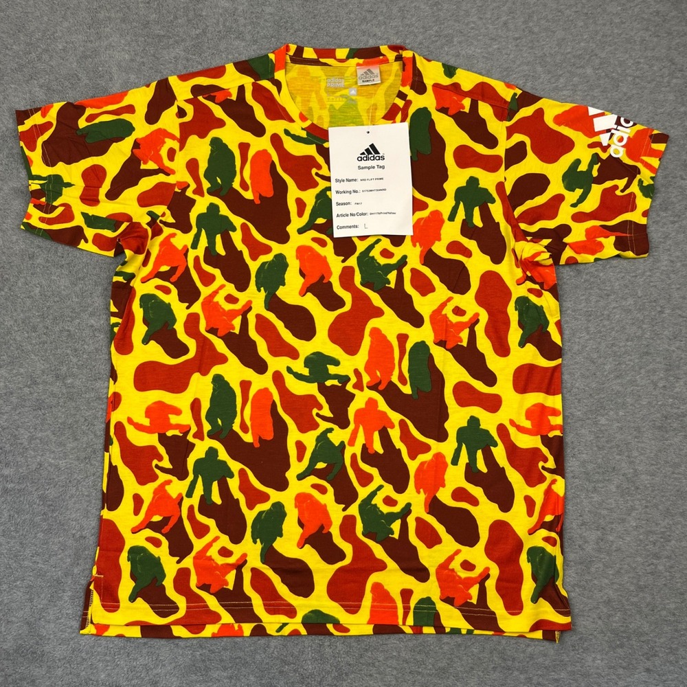 NWT Adidas x Pharrell T-Shirt Men's Large Yellow Camo N.E.R.D. Prime SAMPLE